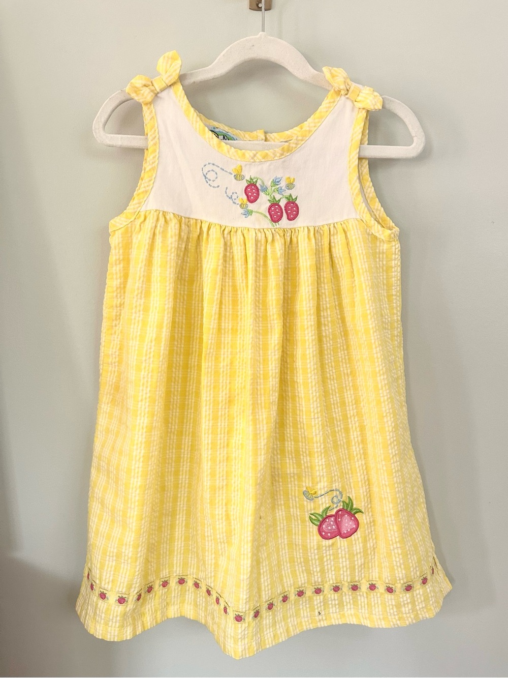 Vintage No Kidding Strawberry Bee Dress Girls 5/6 Yellow Cottagecore Y2K